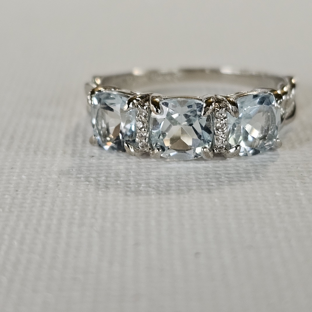 Genuine Sky Blue Topaz & White Zircon Ring Platinum over Sterling Silver Sz 8.5 - Picture 3 of 7